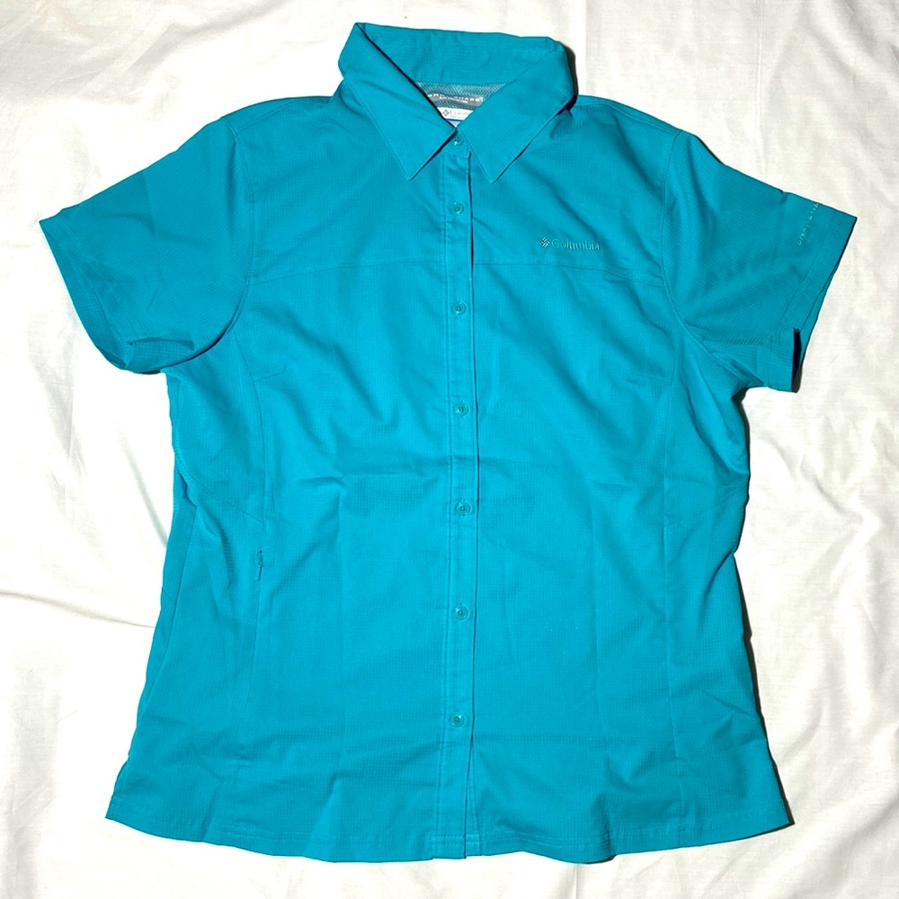 Columbia Meadowgate Omni Shade Shirt Teal Sz Large